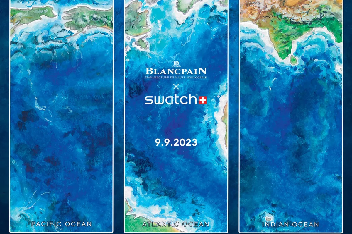 Blancpain x Swatch teaser artwork in blue with the date 9 September 2023.
