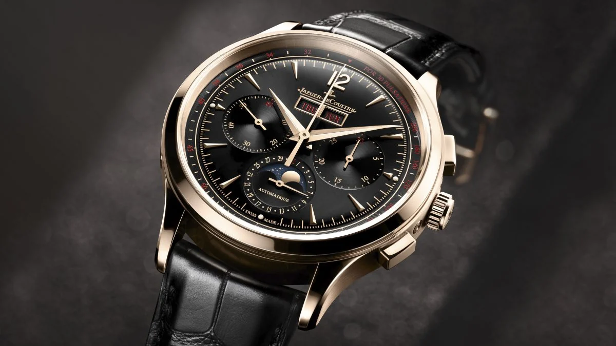 Close-up of a Jaeger-LeCoultre Master Control Chronograph Calendar watch.