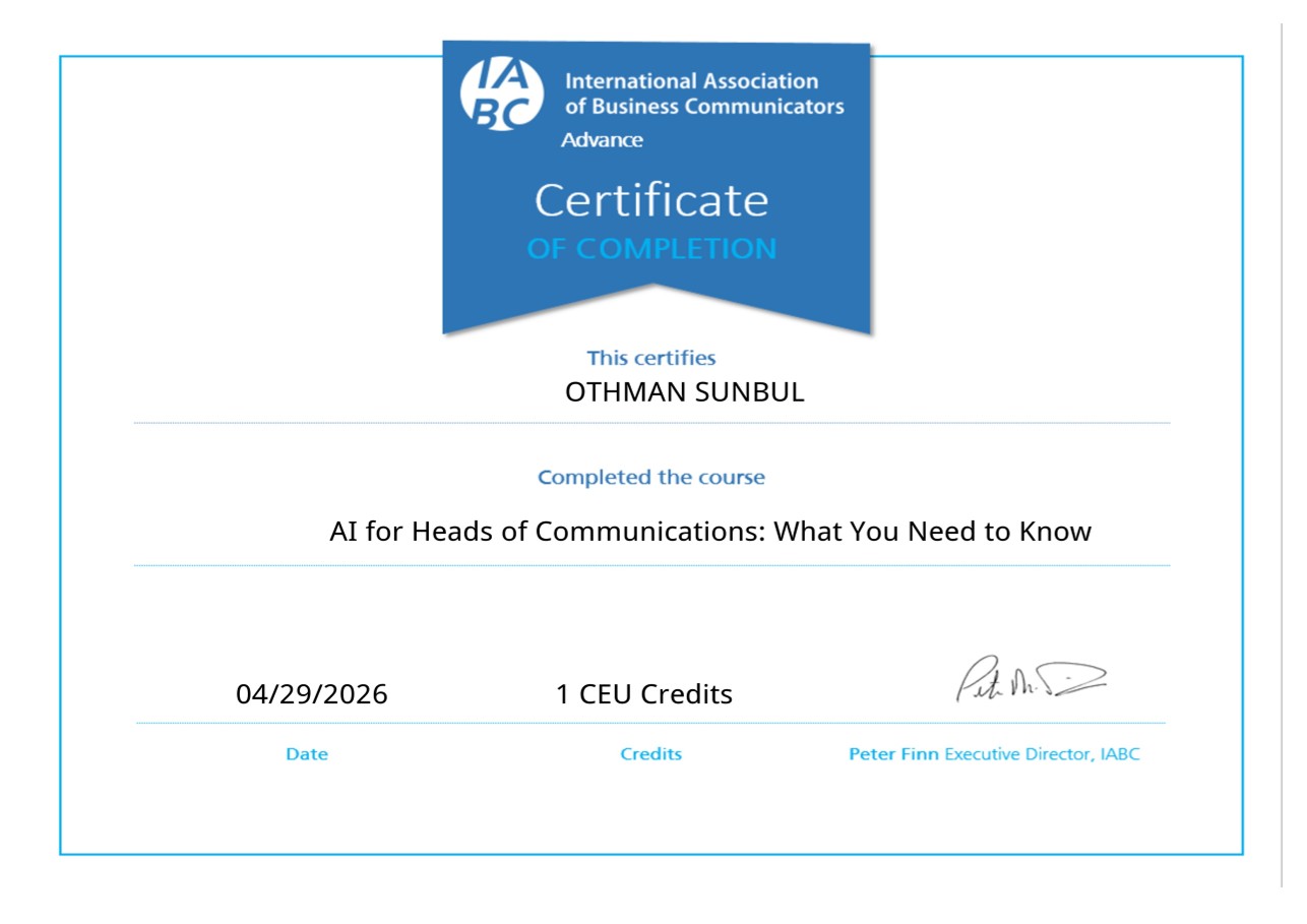 IABC certificate of completion, April 2026