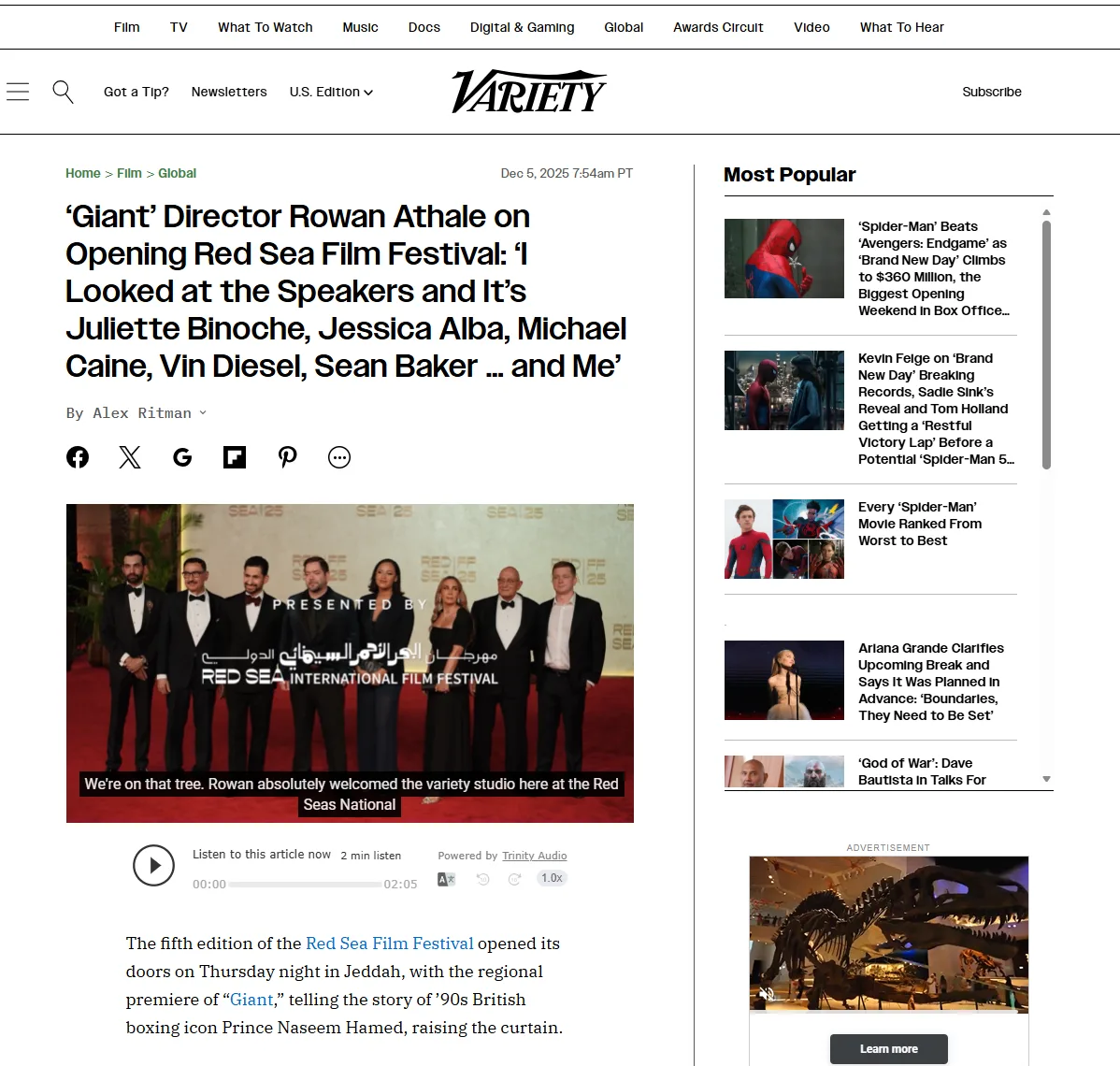 A published Variety article page documenting Red Sea International Film Festival coverage.
